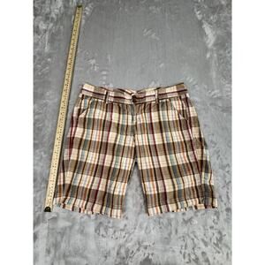 Maurices Womens Plaid Bermuda Shorts SZ 11/12Brown Red Blue White Summer Pockets